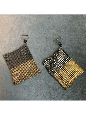 Guess Gold Chrome silver tone mesh metal dangling Earrings
